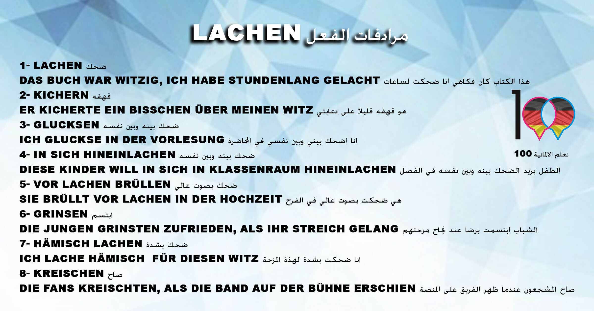 مرادفات الفعل Lachen - تعلم اللغة الالمانية lachen 1 تعلم اللغة الالمانية
